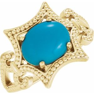 14K Yellow Gold Natural Turquoise Granulated Ring