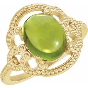14K Yellow Gold Natural Peridot Cabochon Ring