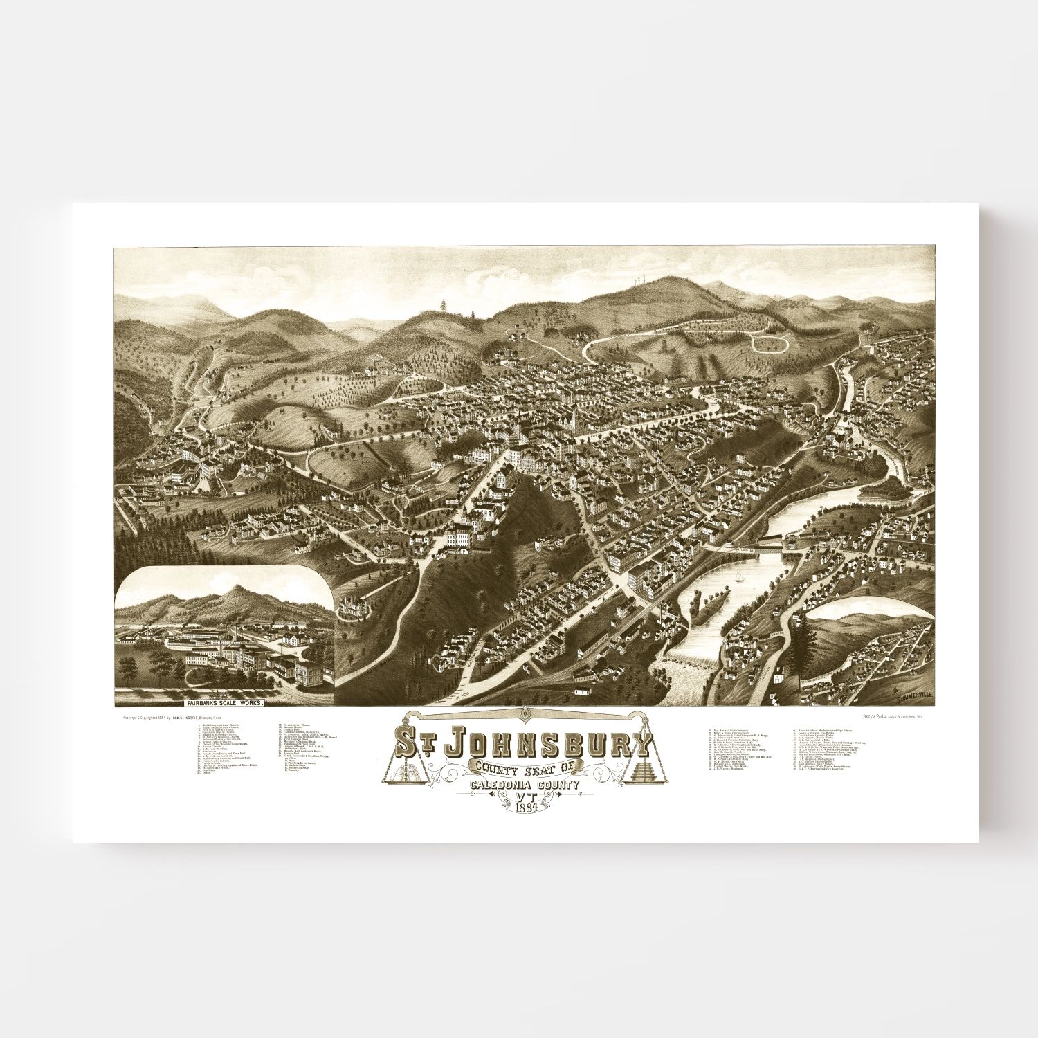 Vintage Map of St. Johnsbury, Vermont 1884