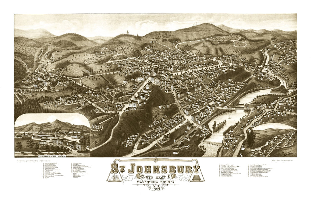 Vintage Map of St. Johnsbury, Vermont 1884