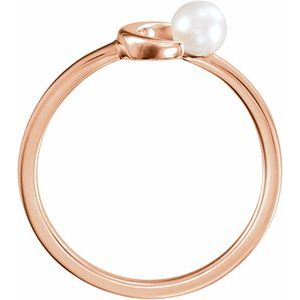 14K Rose Gold Cultured White Freshwater Pearl Crescent Moon Ring