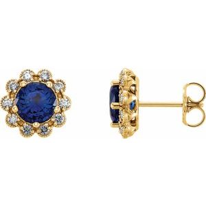 14K Yellow Gold 6 mm Lab-Grown Blue Sapphire & 1/4 CTW Natural Diamond Earrings