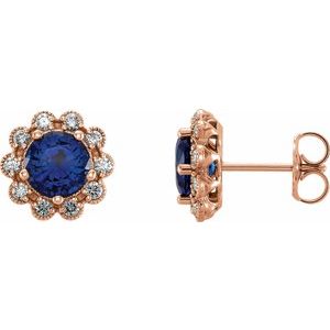 14K Rose Gold 6 mm Lab-Grown Blue Sapphire & 1/4 CTW Natural Diamond Earrings