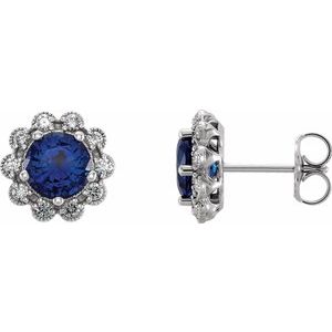 14K White Gold 6 mm Lab-Grown Blue Sapphire & 1/4 CTW Natural Diamond Earrings