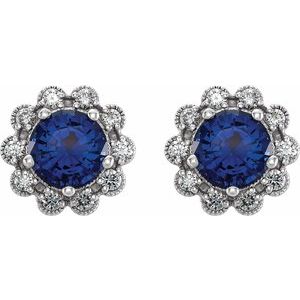 Platinum 6 mm Lab-Grown Blue Sapphire & 1/4 CTW Natural Diamond Earrings – image 2