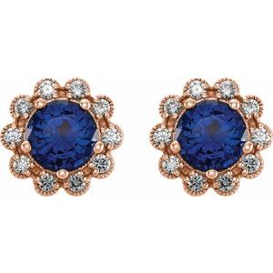 14K Rose Gold 6 mm Lab-Grown Blue Sapphire & 1/4 CTW Natural Diamond Earrings – image 2
