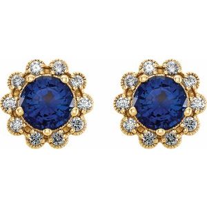 14K Yellow Gold 6 mm Lab-Grown Blue Sapphire & 1/4 CTW Natural Diamond Earrings – image 2
