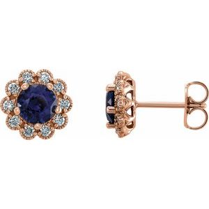 14K Rose Gold 5 mm Lab-Grown Blue Sapphire & 1/4 CTW Natural Diamond Earrings