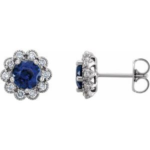 Platinum 5 mm Lab-Grown Blue Sapphire & 1/4 CTW Natural Diamond Earrings
