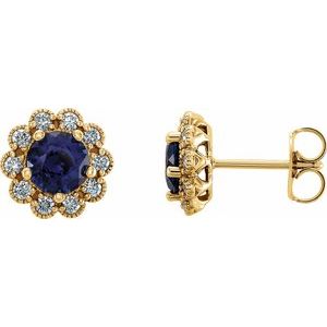 14K Yellow Gold 5 mm Lab-Grown Blue Sapphire & 1/4 CTW Natural Diamond Earrings