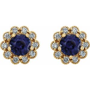 14K Yellow Gold 5 mm Lab-Grown Blue Sapphire & 1/4 CTW Natural Diamond Earrings – image 2