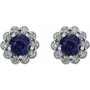 Platinum 5 mm Lab-Grown Blue Sapphire & 1/4 CTW Natural Diamond Earrings – image 2