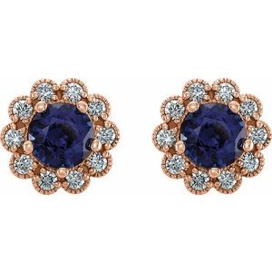 14K Rose Gold 5 mm Lab-Grown Blue Sapphire & 1/4 CTW Natural Diamond Earrings – image 2
