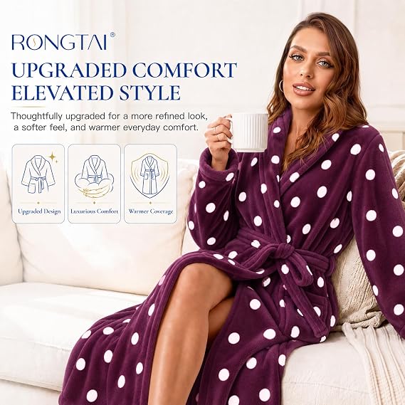 Women's Fleece Plush Warm Long Bathrobe