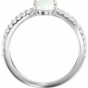 Sterling Silver Natural White Opal & 1/3 CTW Natural Diamond Ring