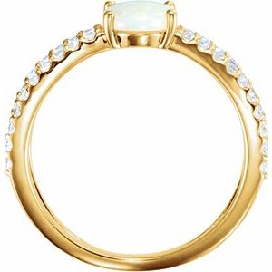 14K Yellow Gold Natural White Opal & 1/3 CTW Natural Diamond Ring