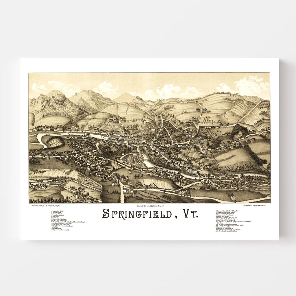 Vintage Map of Springfield, Vermont 1886