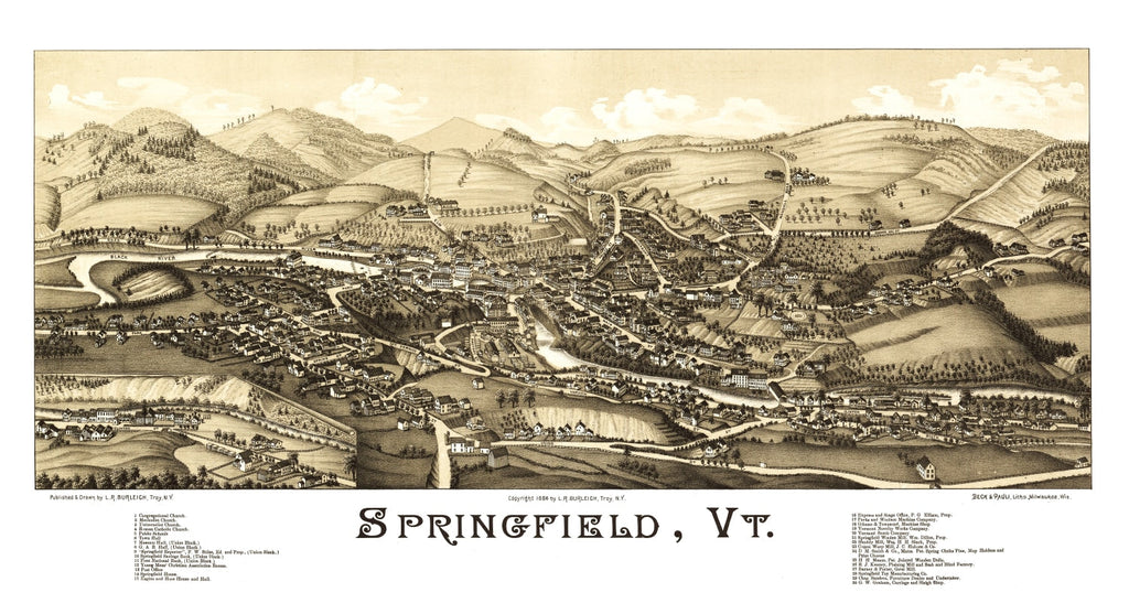 Vintage Map of Springfield, Vermont 1886