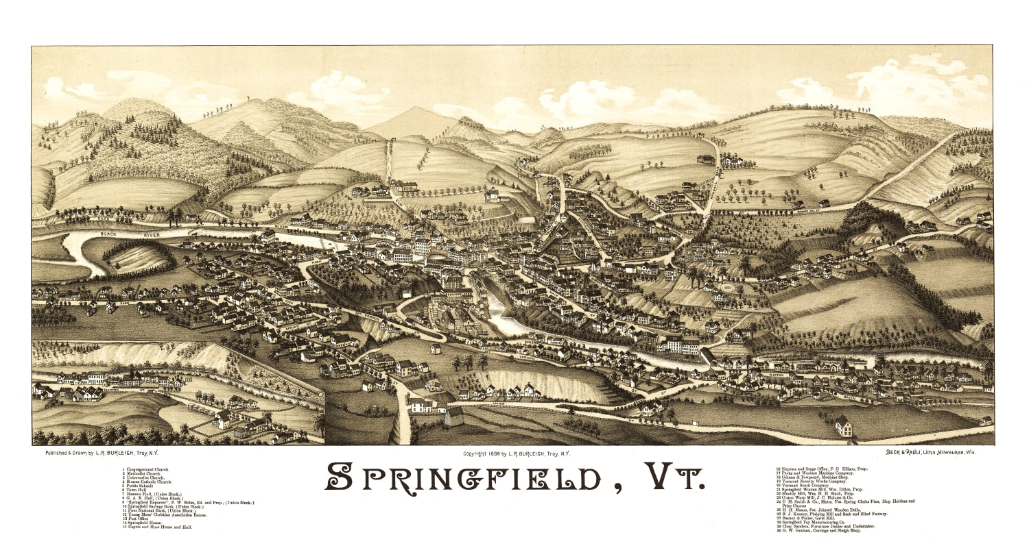 Vintage Map of Springfield, Vermont 1886
