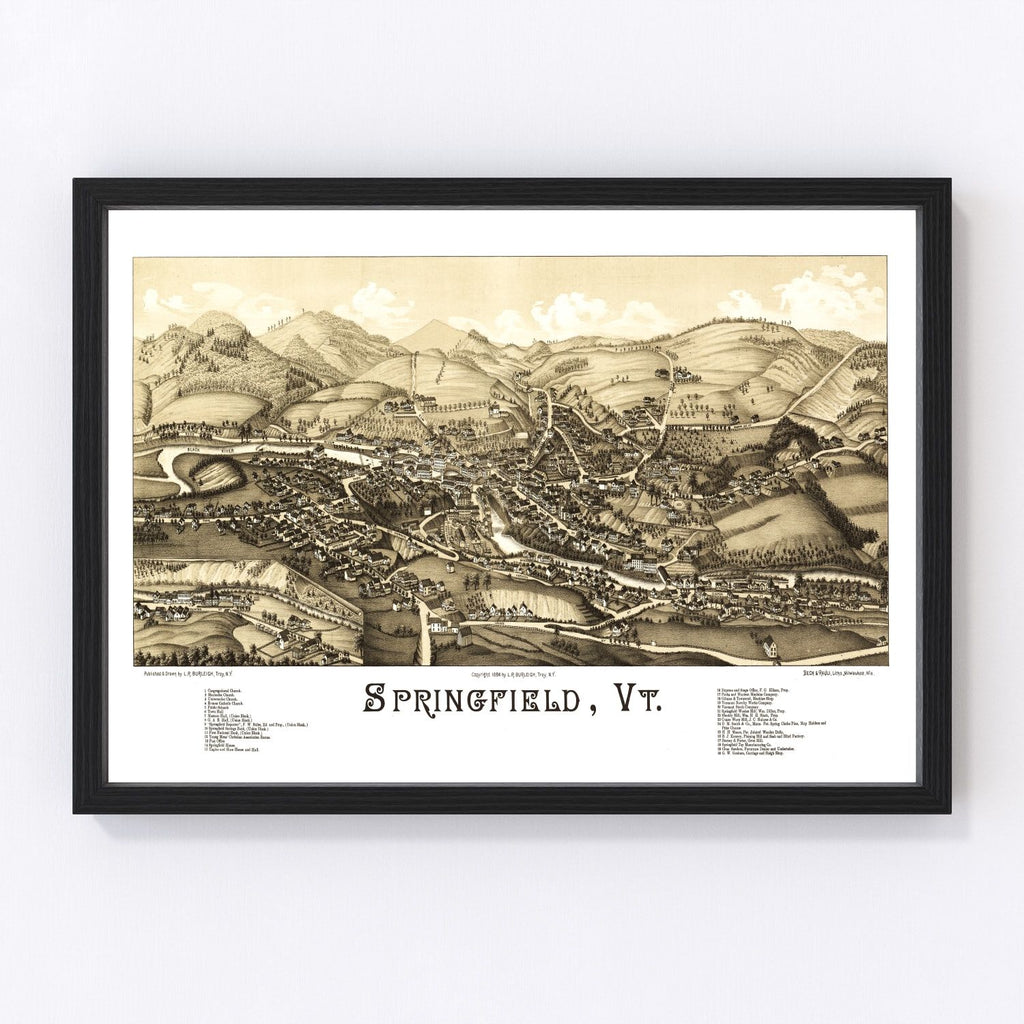 Vintage Map of Springfield, Vermont 1886