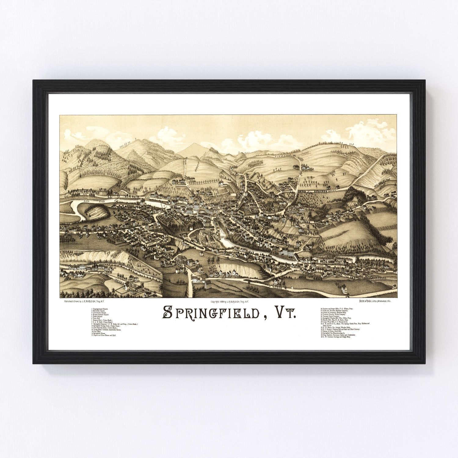 Vintage Map of Springfield, Vermont 1886