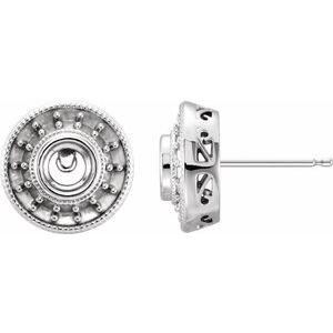 14K White Gold 6 mm Round Bezel-Set Halo-Style Earring Mounting