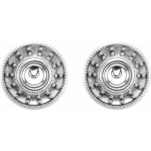 Platinum 6 mm Round Bezel-Set Halo-Style Earring Mounting – image 2