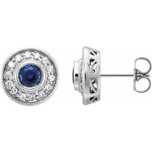 Sterling Silver Lab-Grown Blue Sapphire & 1/3 CTW Natural Diamond Halo-Style Earrings
