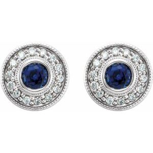 14K White Gold Lab-Grown Blue Sapphire & 1/3 CTW Natural Diamond Halo-Style Earrings – image 2