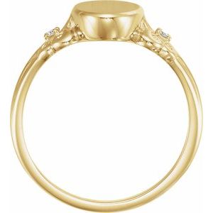 14K Yellow Gold .03 CTW Diamond 12x8 mm Oval Fleur-de-lis Signet Ring