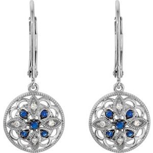 Sterling Silver Natural Blue Sapphire & .07 CTW Natural Diamond Earrings – image 2