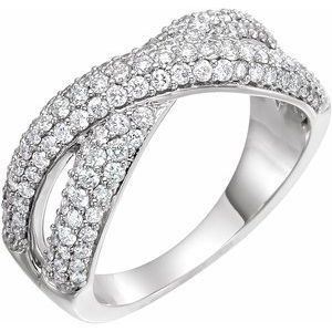 14K White Gold 1 CTW Natural Diamond Criss-Cross Ring