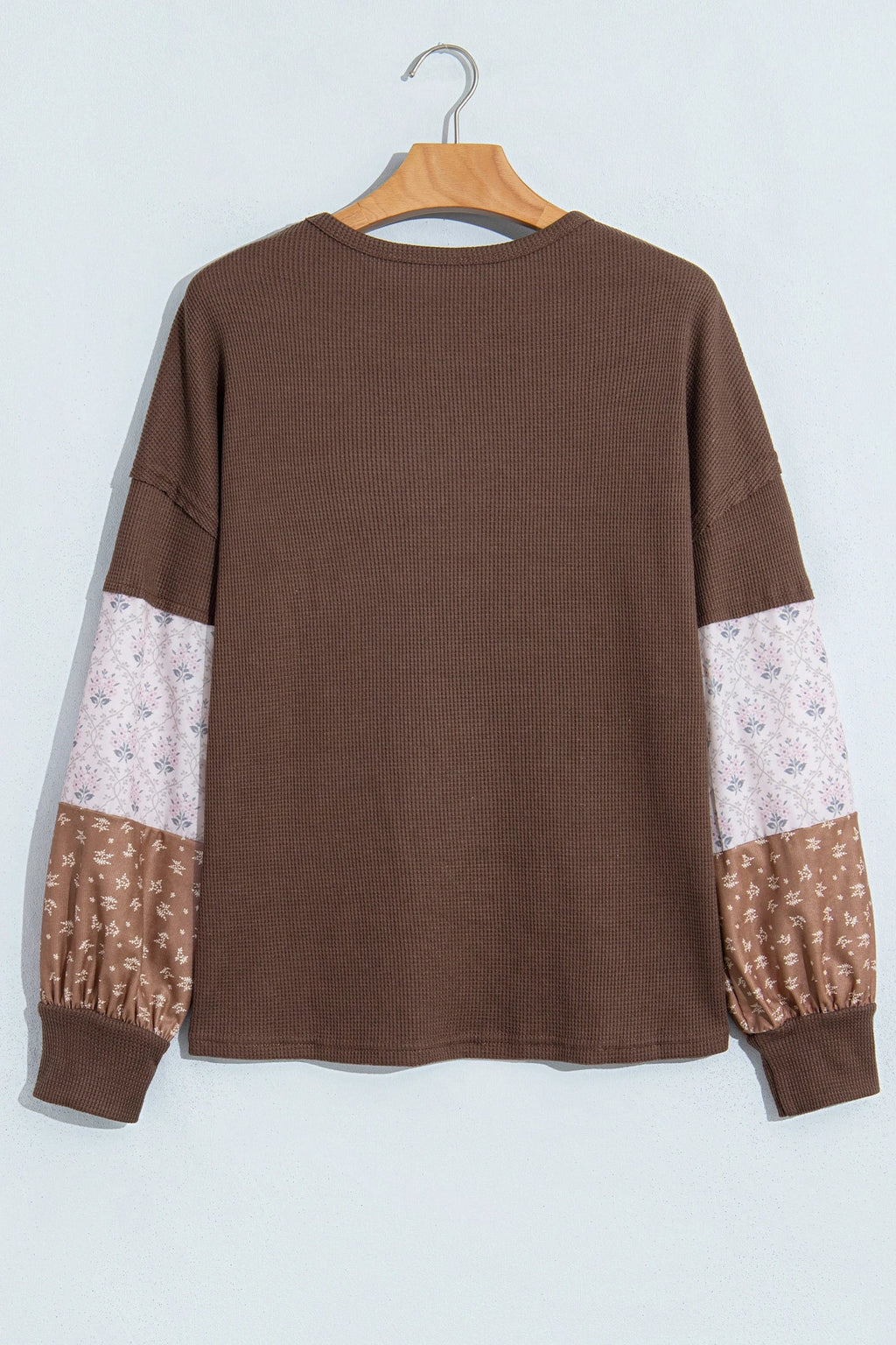 Plus Size Floral Patchwork Waffle Knit Long Sleeve Top