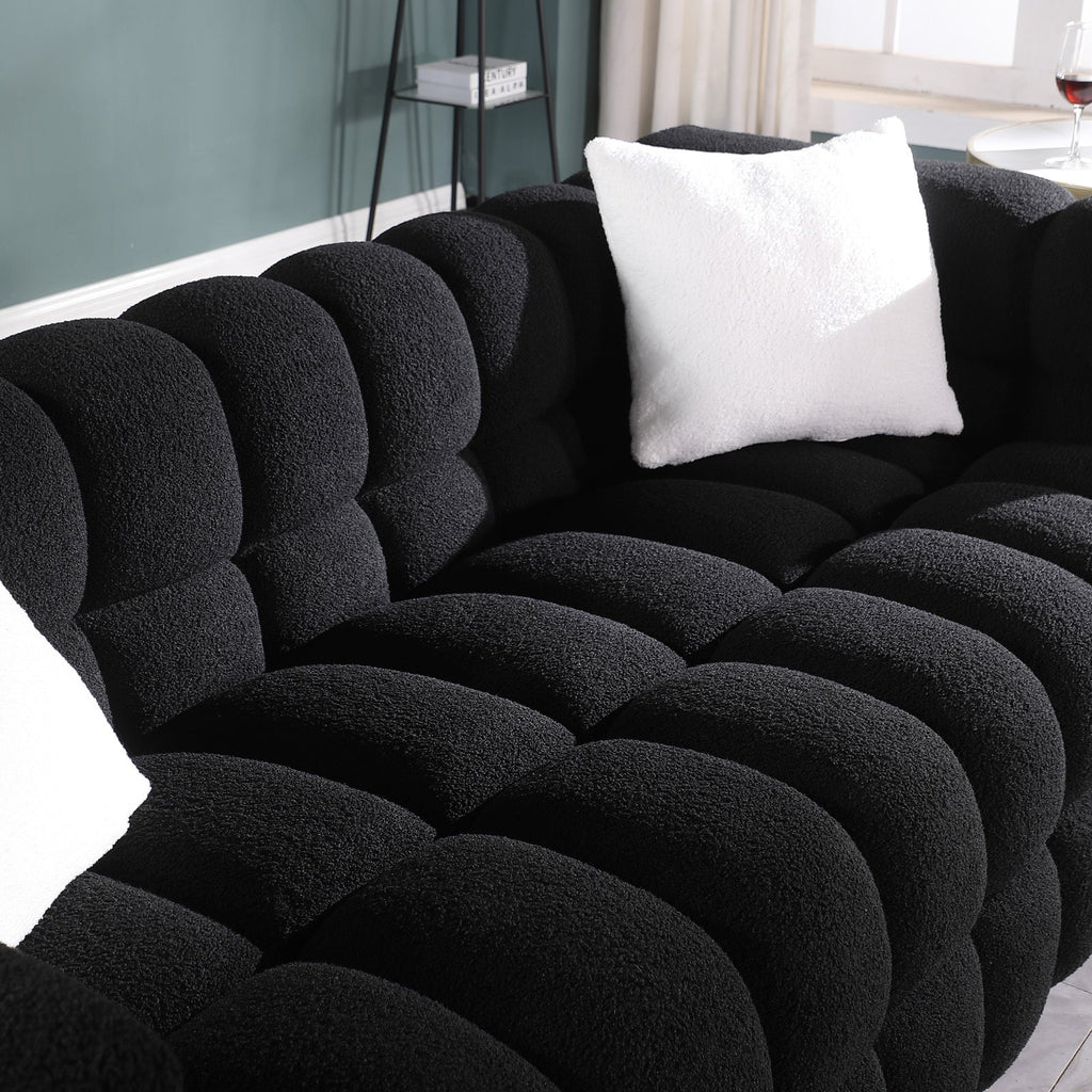 84.3 length ,35.83' deepth ,human body structure for USA people,  marshmallow sofa,boucle sofa ,black color,3 seater