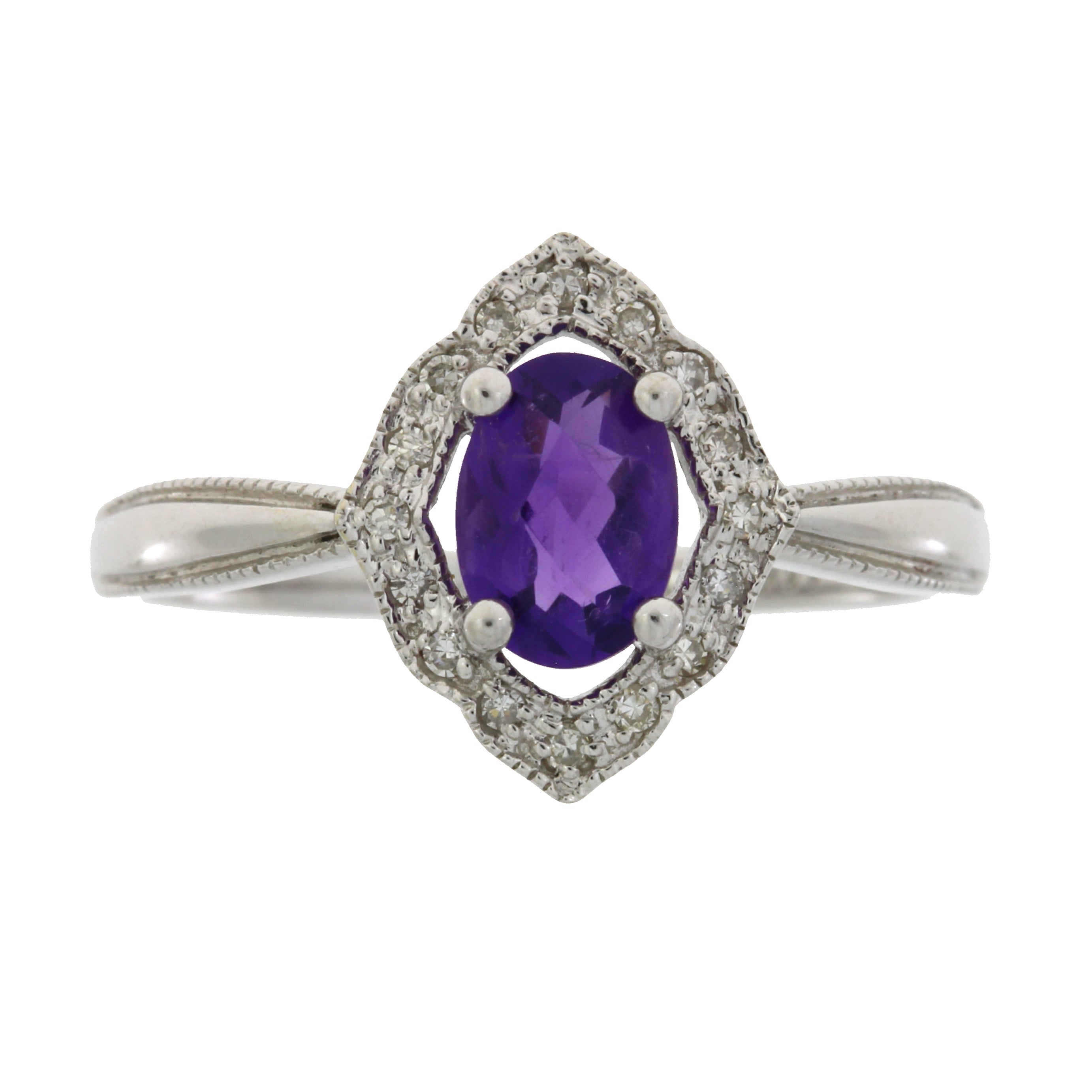 Natural 1.06ct Amethyst Diamond Ring 14KT White Gold