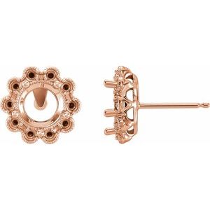 14K Rose Gold 3.2 mm Round Halo-Style Earring Mounting