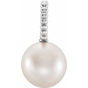 14K White Gold Cultured White Freshwater Pearl Beaded Pendant