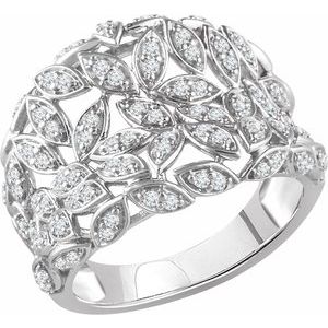 14K White Gold 1/2 CTW Natural Diamond Leaf Ring