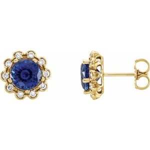 14K Yellow Gold 6.5 mm Lab-Grown Blue Sapphire & 1/4 CTW Natural Diamond Earrings