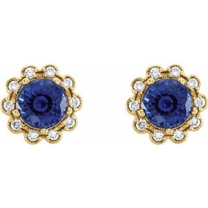 14K Yellow Gold 6.5 mm Lab-Grown Blue Sapphire & 1/4 CTW Natural Diamond Earrings – image 2