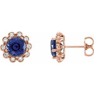 14K Rose Gold 6.5 mm Lab-Grown Blue Sapphire & 1/4 CTW Natural Diamond Earrings
