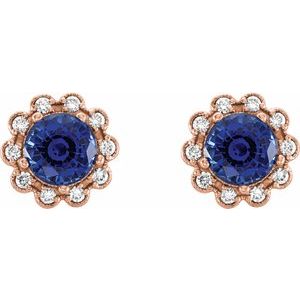 14K Rose Gold 6.5 mm Lab-Grown Blue Sapphire & 1/4 CTW Natural Diamond Earrings – image 2