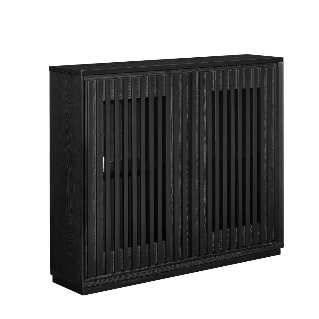 Mid Century Modern Fluted Hollowed Out Sideboard Cabinet with 2 Outlet Holes, Buffet Cabinet with Storage, Black Storage Cabinet for Living Room, Entryway, Hallway, Dining Room, Kitchen