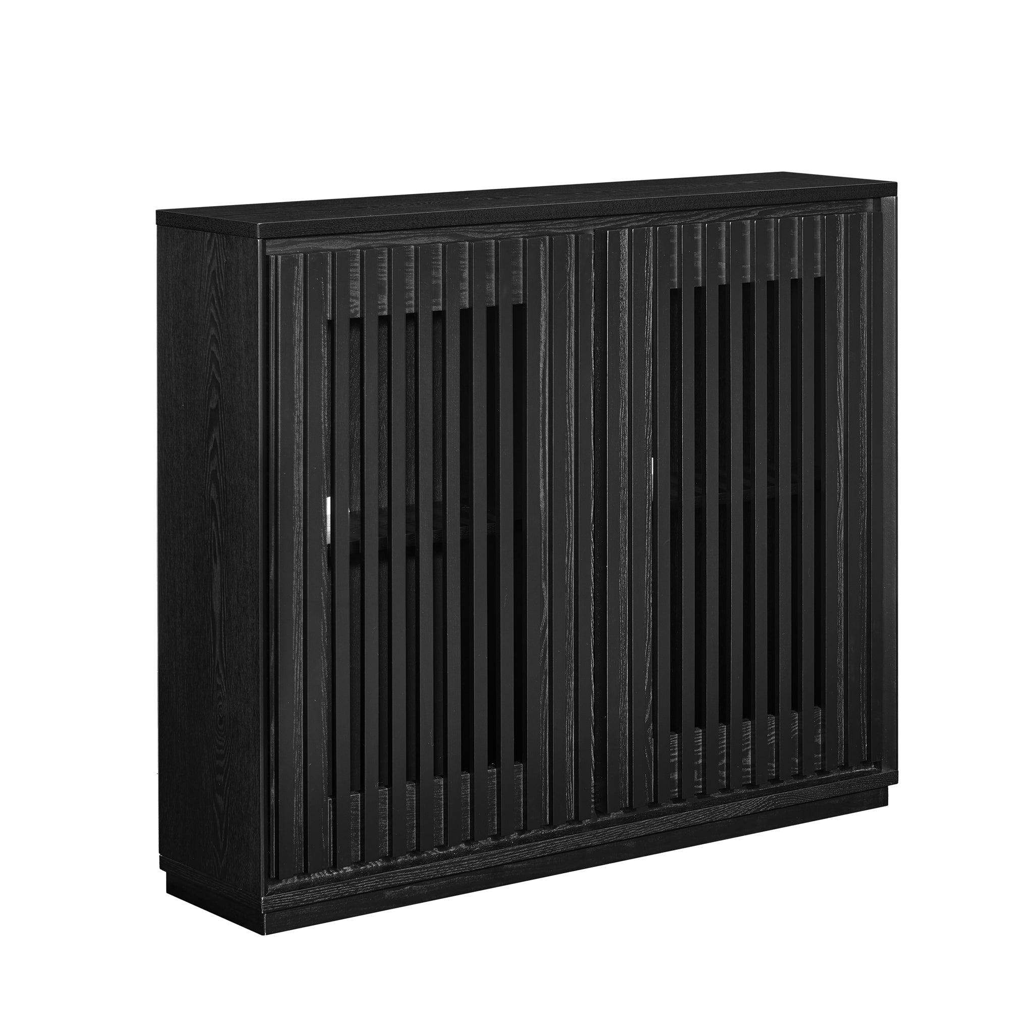Mid Century Modern Fluted Hollowed Out Sideboard Cabinet with 2 Outlet Holes, Buffet Cabinet with Storage, Black Storage Cabinet for Living Room, Entryway, Hallway, Dining Room, Kitchen