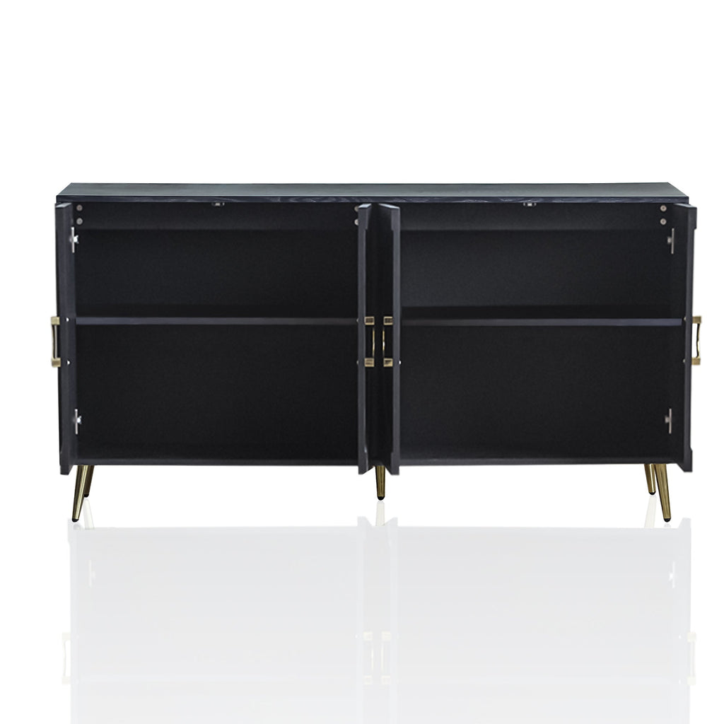 Modern Lacquered 4 Door Wooden Cabinet Sideboard Buffet Server Cabinet Storage Cabinet, for Living Room, Entryway, Hallway, Office, Kitchen and Dining Room, Distressed Black