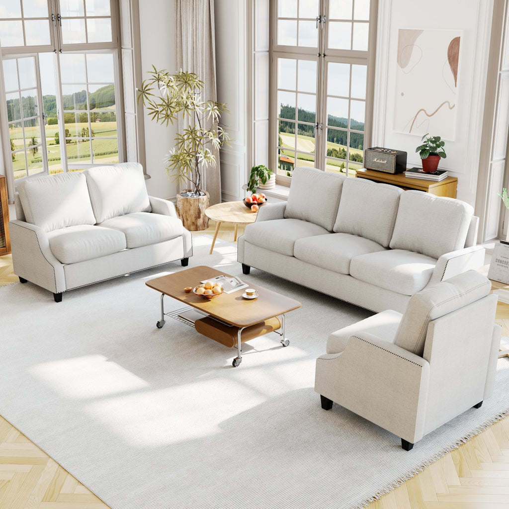 3 Piece Living Room Sofa Sets, Sectional Couch and Loveseat and Armchair Set, Modern 3 Seater Sofa + 2 Seater Couch+ Accent Chair Furniture Set for Apartment