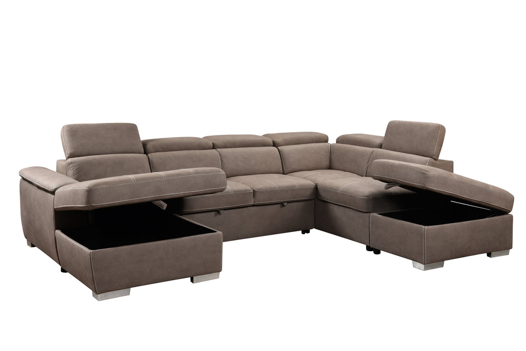 128'Sofa U Shaped Sectional Couch with Ottomans Reversible Modular Sofa 7 Seater Couch with Storage Seat,Living Room Furniture Sofa Sets with Adjustable Headrest, Brown