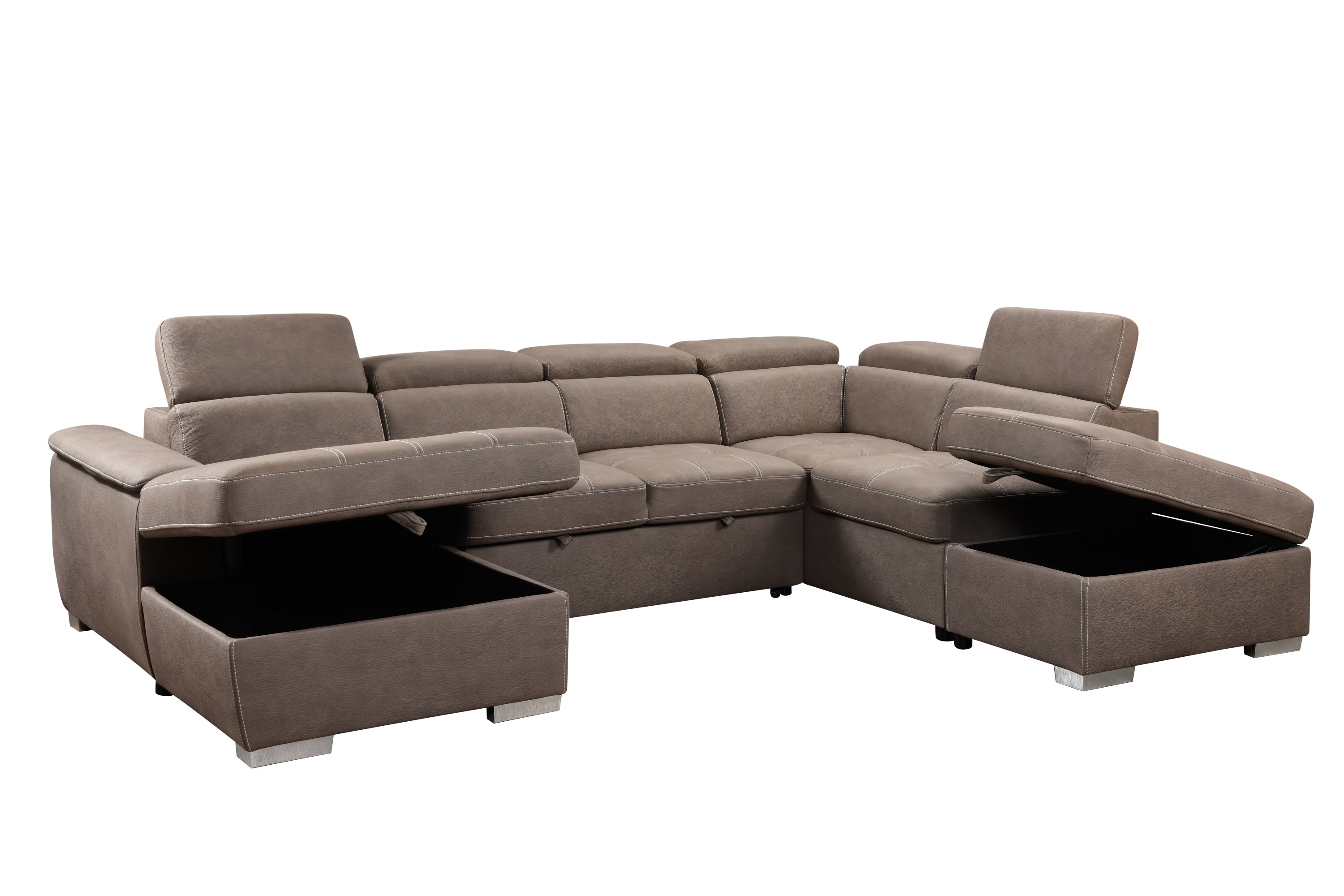 128'Sofa U Shaped Sectional Couch with Ottomans Reversible Modular Sofa 7 Seater Couch with Storage Seat,Living Room Furniture Sofa Sets with Adjustable Headrest, Brown