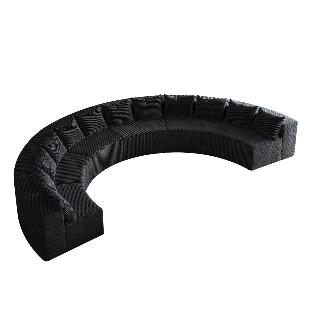 Corduroy curved sectional Foam sofa with 12 pillows,Curved Symmetrical Modular Semi Circular Sofa Sectional for bedroom, living room, office for leisure or nap, reading room, and lobby(six modules)