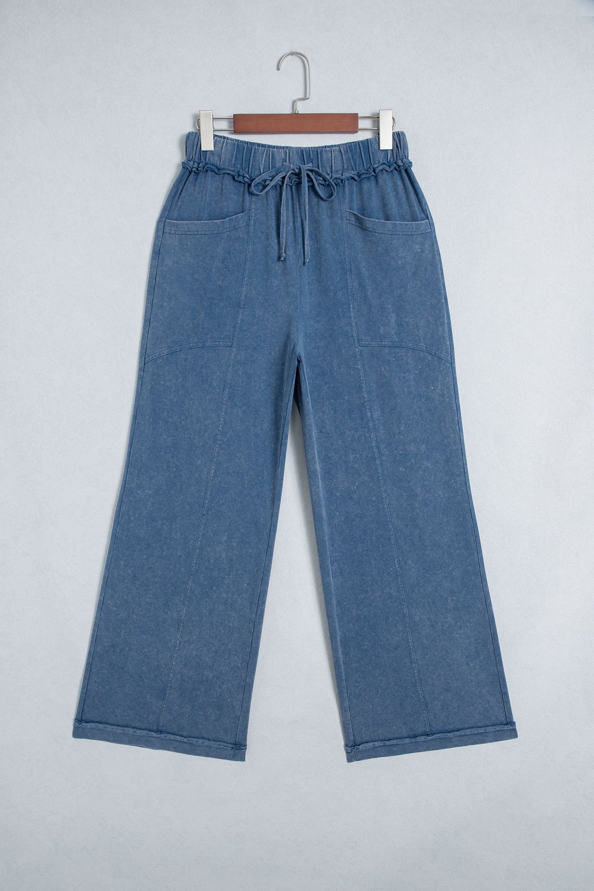 Mineral Wash Seam Detail Flared Drawstring Pants